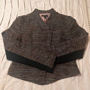 Ann Taylor Women's Size 8 Black Burgundy Metropolis Tweed Moto Jacket Zip Front